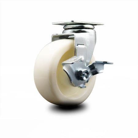 Service Caster 5 Inch Nylon Swivel Caster with Roller Bearing and Brake SCC SCC-20S520-NYR-TLB